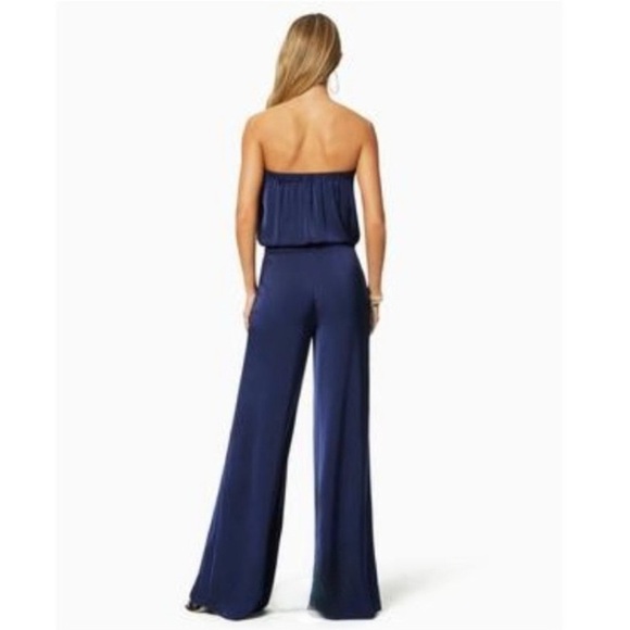 Ramy Brook Bree Strapless Silk Jumpsuit Navy Blue Size Large NWT 🆕 - Picture 2 of 13